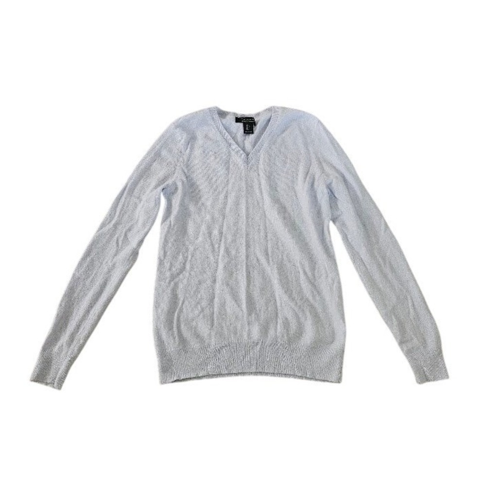Tahari Women Blue 100% 2-Ply Cashmere V-Neck Long Sleeve Sweater Size Large